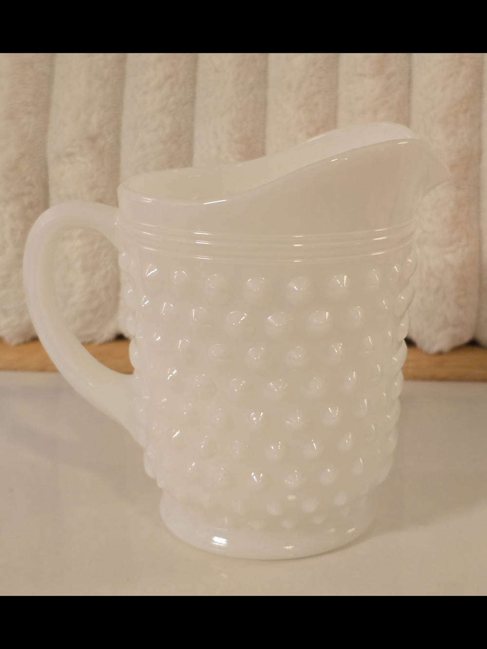 Vintage Anchor Hocking Hobnail Milk Glass Juice Pint Pitcher MCM